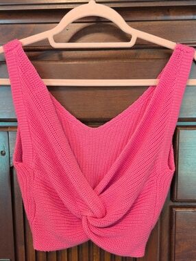 Pink Lily Hot Pink Twist-Front Knit Tank